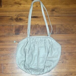 Vintage Leather-Trim geometric Bag in Light Beige